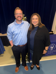 Jeopardy! Winner and trivia host, Brendan Sargent with Veronica Arteaga, President and CEO of Exceptional Children's Foundation at their trivia night at the ECF Kayne Eras Center in Culver City