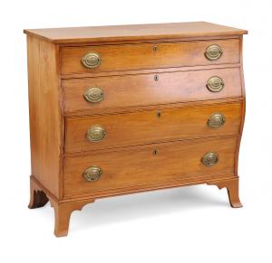 Circa 1815-1822 Federal inlaid cherrywood bombe swell-front chest of drawers, attributed to George Stedman (Norwich, Vt., 1795-1881). Estimate: $15,000-$30,000