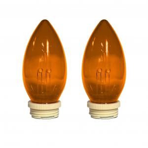 Pair of Celestial At Home orange LED replacement bulbs for suction cup window candles, shown on a white background