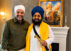 Inderpal Singh Dhillon with Bhai Ranjit Singh Ji Khalsa Dhadrianwale in British Columbia