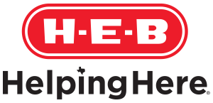 The letters H-E-B in white, surrounded by a red oval