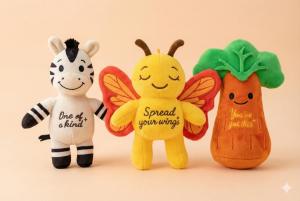 Shine Squad plush toys Taji the Zebra, Thandi the Butterfly and Dara the Baobab Tree from Kulture Toys.