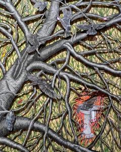 Works in all media, from clay, wood and wire sculpture to acrylic, watercolor and oil painting painting and make up the juried collection of original works for CrowFest in Mansfield, OH.