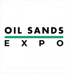 Official Oil Sands Expo logo highlighting Cell Medics and The Joy Factory joint exhibit in Alberta, Canada