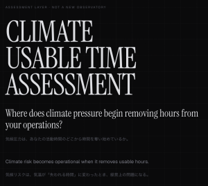 Climate Temporal Compression and Climate Usable Time Assessment by SHIRO & Co., illustrating how extreme heat can reduce usable human and operational time.