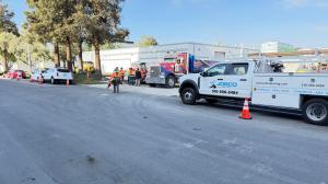 JOBCO Paving commercial asphalt paving crew and equipment working on a commercial property in the San Francisco Bay Area, California.