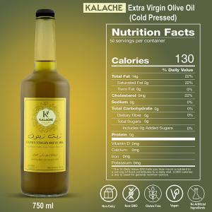 Olive oil bottle showing nutrition label- infographics done for amazon