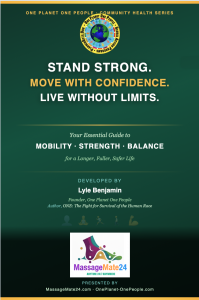 "Cover of the Stand Strong fall-prevention handbook by Lyle Benjamin for One Planet - One People and MassageMate24."