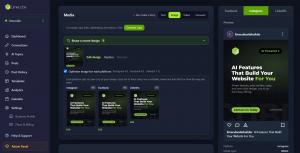 Limecube Social interface showing the Instagram post management screen with one design automatically optimised into separate crops for Instagram, Facebook and LinkedIn