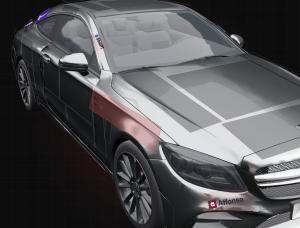 AdCar 3D viewer, front three-quarter with production panels.
