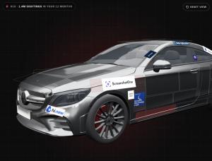 AdCar 3D viewer showing production panels