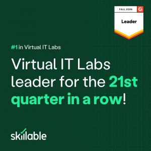 Graphic celebrating Skillable's Virtual IT Lab Leader ranking for the 21st time