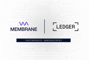 Membrane Labs and Ledger Enterprise logos for partnership announcement on institutional digital asset loan and collateral management.