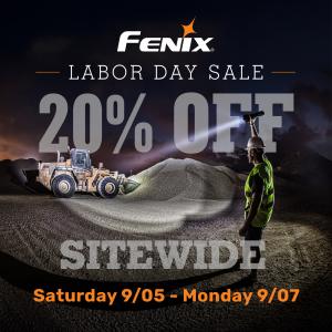 Job site image with Fenix labor day sale, 20% off sitewide 9/05-9/07
