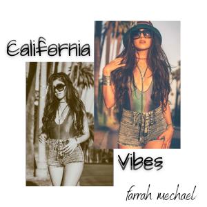 Collage-style single artwork of Farrah Mechael walking beneath palm trees in California for "California Vibes."