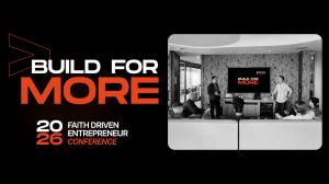 2026 Faith Driven Entrepreneur Conference Build for More graphic featuring a Cape Town Watch Party with entrepreneurs gathered for a presentation.