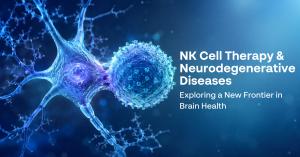 NK Cell Therapy and Neurodegenerative Diseases banner showing an NK cell beside a neuron