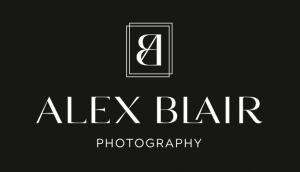 Alex Blair Photography logo in black background
