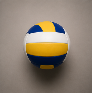 A traditional volleyball mounted on the wall with the Invisi-ball Mount. The mount disappears behind the ball and is not seen.