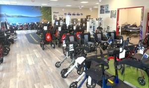 Photo of The Murray Showroom with test track is stocked with power chairs, lift chairs, mobility scooters, rollators, walkers and more.