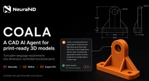 Neural4D Coala CAD AI Agent interface generating a dimension-controlled 3D model from a natural-language prompt