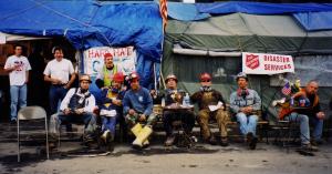 Volunteers and First Responders at the Hard Hat Cafe at NY's 9/11 Ground Zero