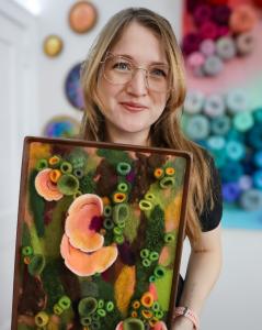 Artist Amy Reader with artwork Harmony 4