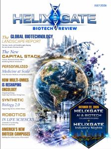 Front cover of the July–August-September 2026 quarterly issue of Helixgate Biotech Review, a global digital intelligence publication covering biotechnology, pharmaceuticals, AI and the life sciences industry.
