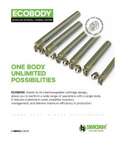 SMOXH ECOBODY modular internal turning system showing tool bodies with E-Fit cartridges in several sizes