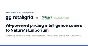 Nature's Emporium and Retailgrid logos, announcing their pricing partnership