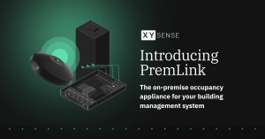 The on-premise appliance outputs XY Sense's ~99% accurate, 2-second occupancy data as BACnet/IP and UDMI (the languages building systems already speak), so buildings can rapidly respond to people, without a cloud loop.