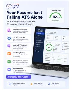Image shows computer with call outs listing all functionality of the Careerz Copilot system
