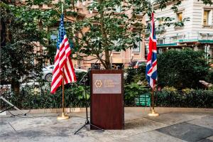 File photo from a previous observance at the Queen Elizabeth II September 11th Garden in Hanover Square, Lower Manhattan. The Garden will host a free public remembrance ceremony beginning at 10:00 a.m. EDT on Friday, Sept. 11, 2026.