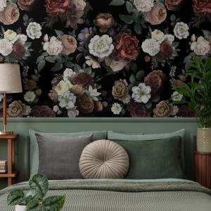 Dark Blossom Wall Mural, Elegant Dark Floral Wallpaper - Bold and Beautiful Design - E047 — ONDECOR dark academia wallpaper collection