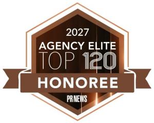 Badge representing a PRNEWS 2027 Agency Elite Top 120 honoree