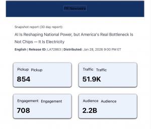 According to PR Newswire’s 30-day distribution report, a GFM.News English report was picked up or carried by 854 media outlets and news websites worldwide, reaching an estimated potential audience of approximately 2.2 billion.