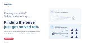 Diagram showing existing real estate tools pointing at a property, and the Buy Box API pointing from the property to its likely buyers.