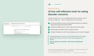 Screenshot of the Eating Disorder Solutions self-reflection tools page with a quote from Clinical Director Clarissa Ledsome