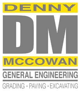 Denny McCowan General Engineering logo featuring grading, paving, and excavating services in Visalia, CA.