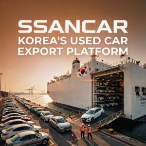 Korean used cars loading onto a roll-on/roll-off carrier for export