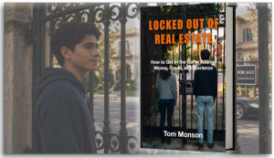 Roman stands at the gate with the book, Locked Out of Real Estate