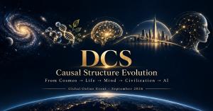 DCS causal evolution framework showing the progression from cosmos to life, mind, civilization and artificial intelligence.