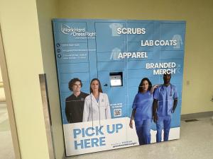 Custom graphics by Feury Image Group transform a functional kiosk for Yale New Haven Hospital into a branded customer touchpoint that promotes and delivers products, service and ordering information.