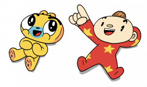 Illustration of animated characters Adam and his cat Mishmish