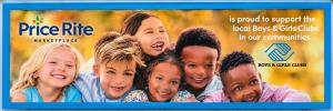 A large-format Price Rite Marketplace graphic supporting local Boys & Girls Clubs, demonstrating how branded signage can turn physical space into an opportunity to communicate an organization’s identity, values and community involvement.