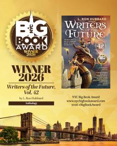 “L. Ron Hubbard Presents Writers of the Future Volume 42” Named Best Anthology by NYC Big Book Award with the book cover and award logo next to it as a square image.