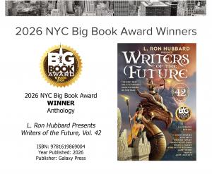 “L. Ron Hubbard Presents Writers of the Future Volume 42” Named Best Anthology by NYC Big Book Award with the book cover and logo next to it