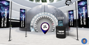 Immersive virtual world view of a 360 dome with spatial intelligence signgage