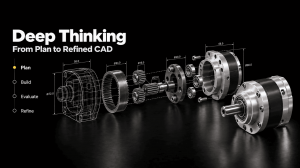 Exploded mechanical gearbox visualization illustrating Coala's Plan, Build, Evaluate, and Refine workflow.