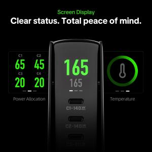 mfish E-RHINO 165W four-port USB-C GaN charger powering two laptops